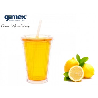 Kubek ze słomką żółty 1szt - Gimex