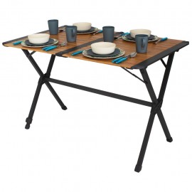 Stół z aluminiowa rama i bambusowym blatem